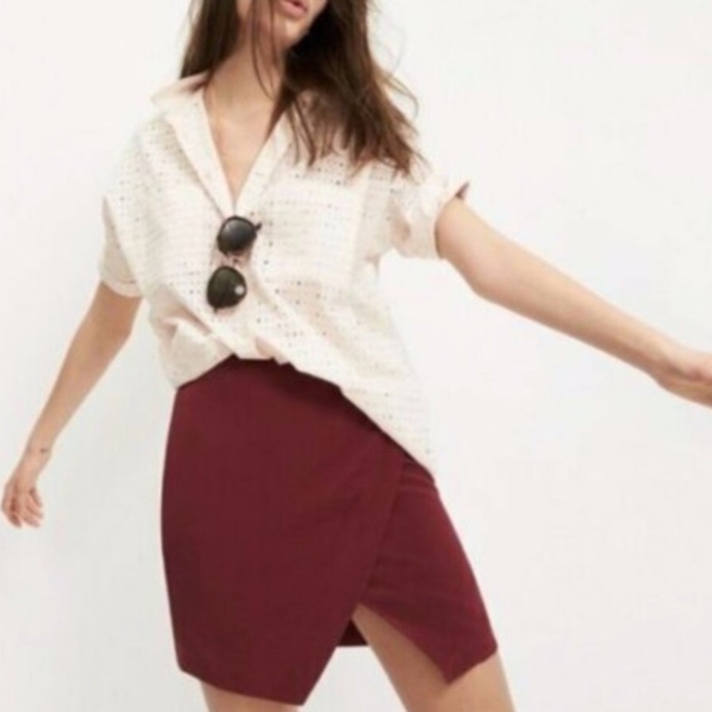 NWT Madewell Parkway Skirt XS Mini Silk red oxblood burgundy wine wrap - Picture 2 of 10